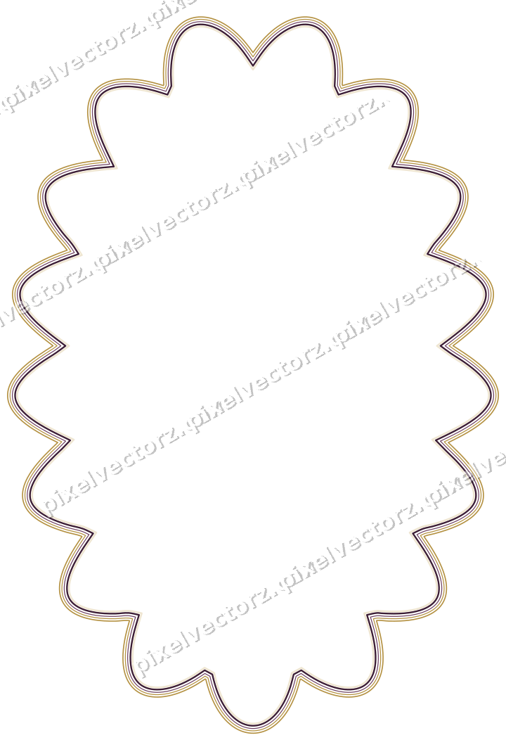 Decorative line art frame in dark magenta and amber with oval