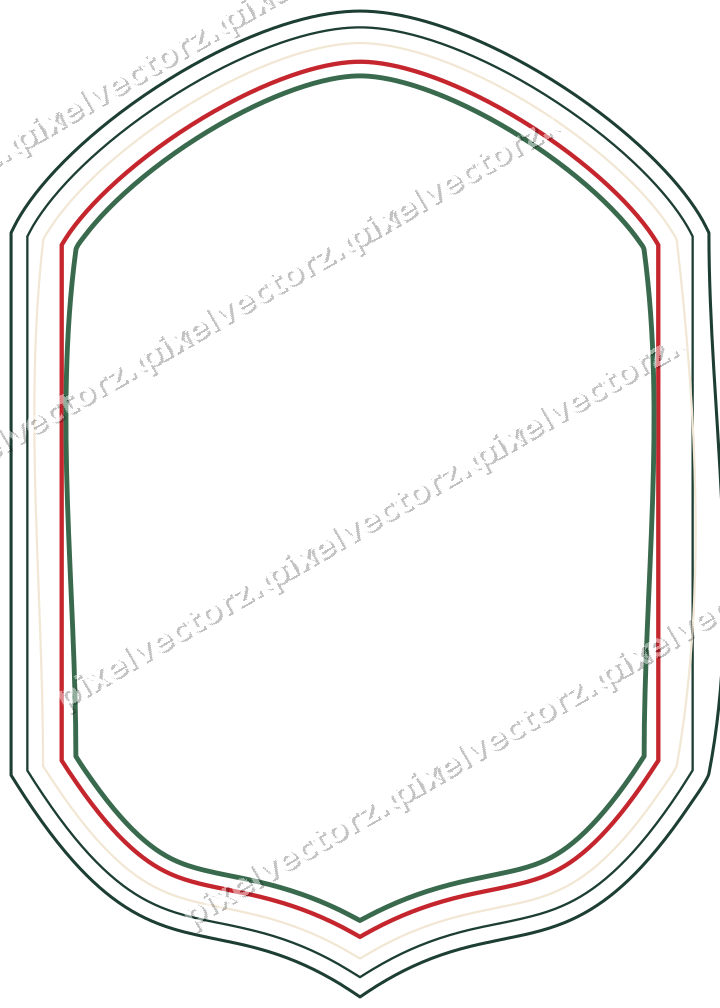 Decorative line art frame in dark green and red with label plaque