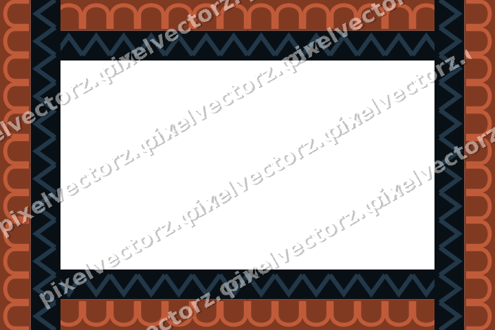 Decorative picture frame border in orange and cyan with arcade frieze