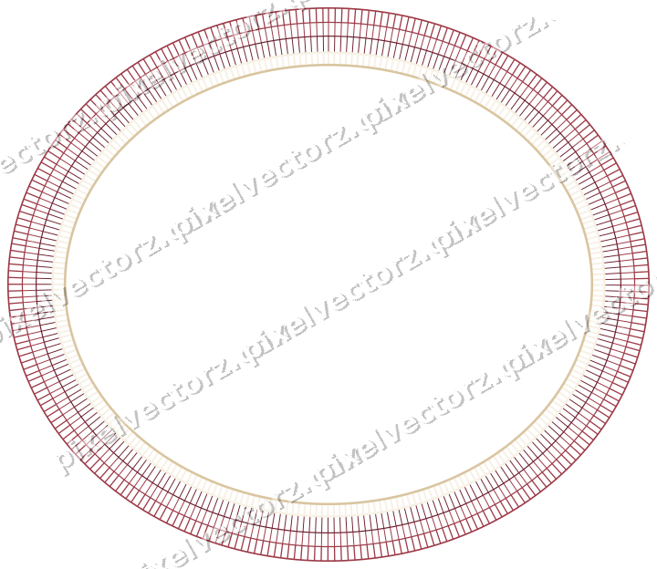 Decorative line art frame in dark pink and red with oval and hatching