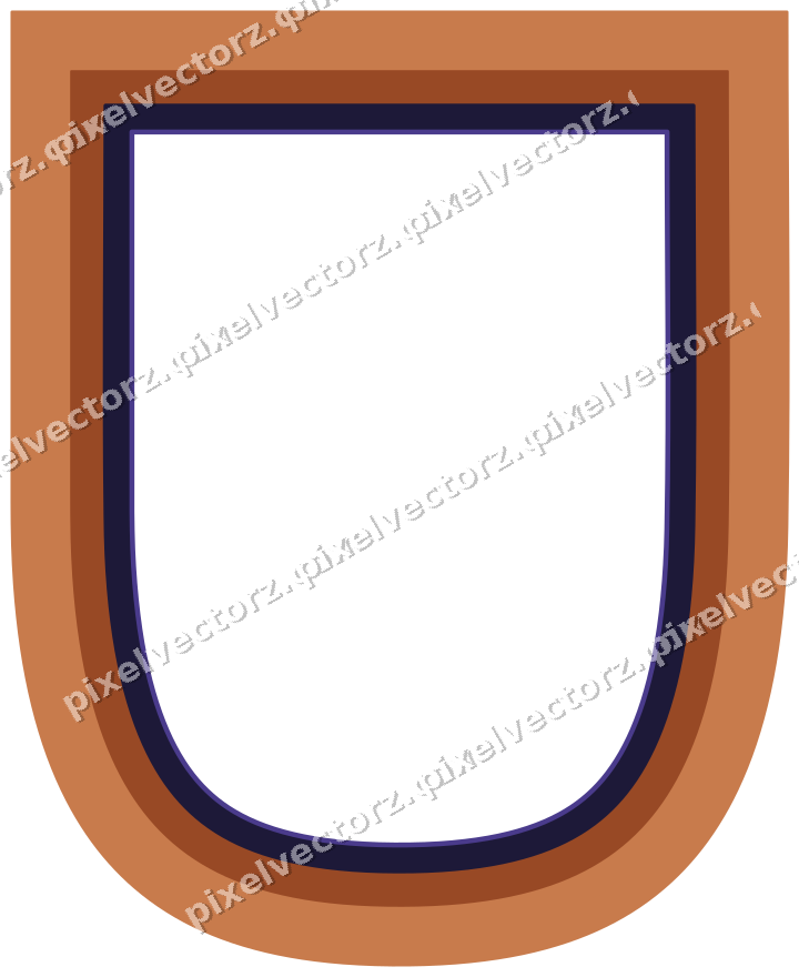 Decorative line art frame in orange and blue with shield