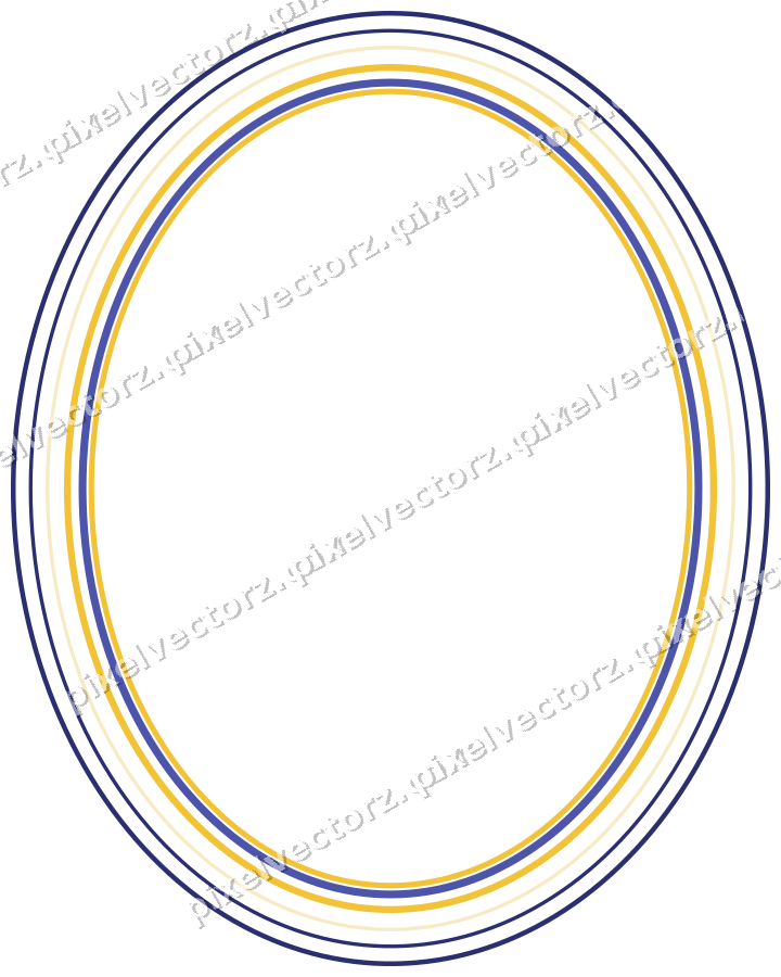 Decorative line art frame in dark blue and amber with oval
