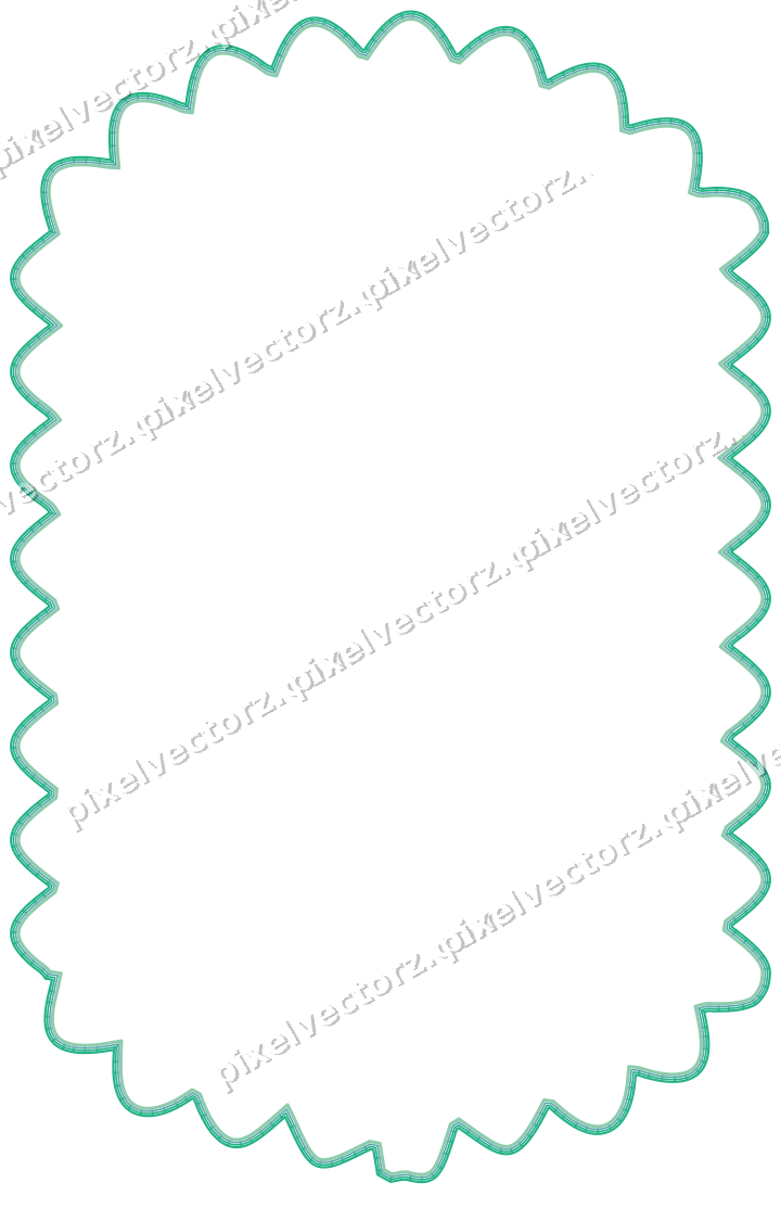 Decorative line art frame in green and teal with label plaque