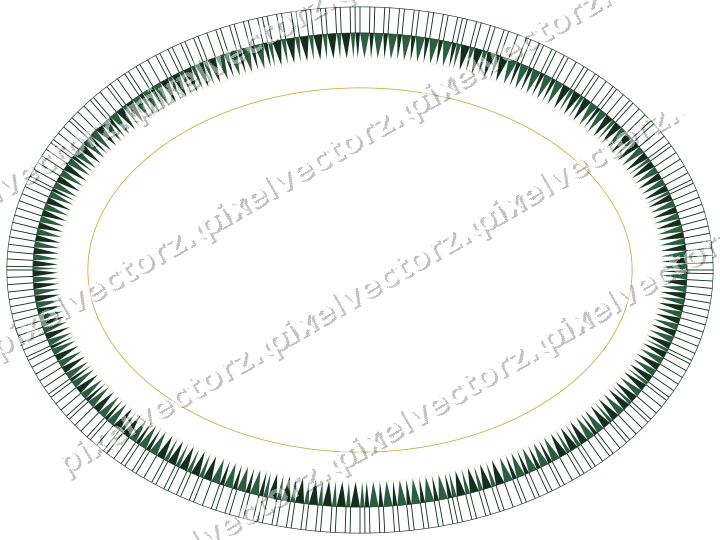 Decorative line art frame in dark green and amber with oval