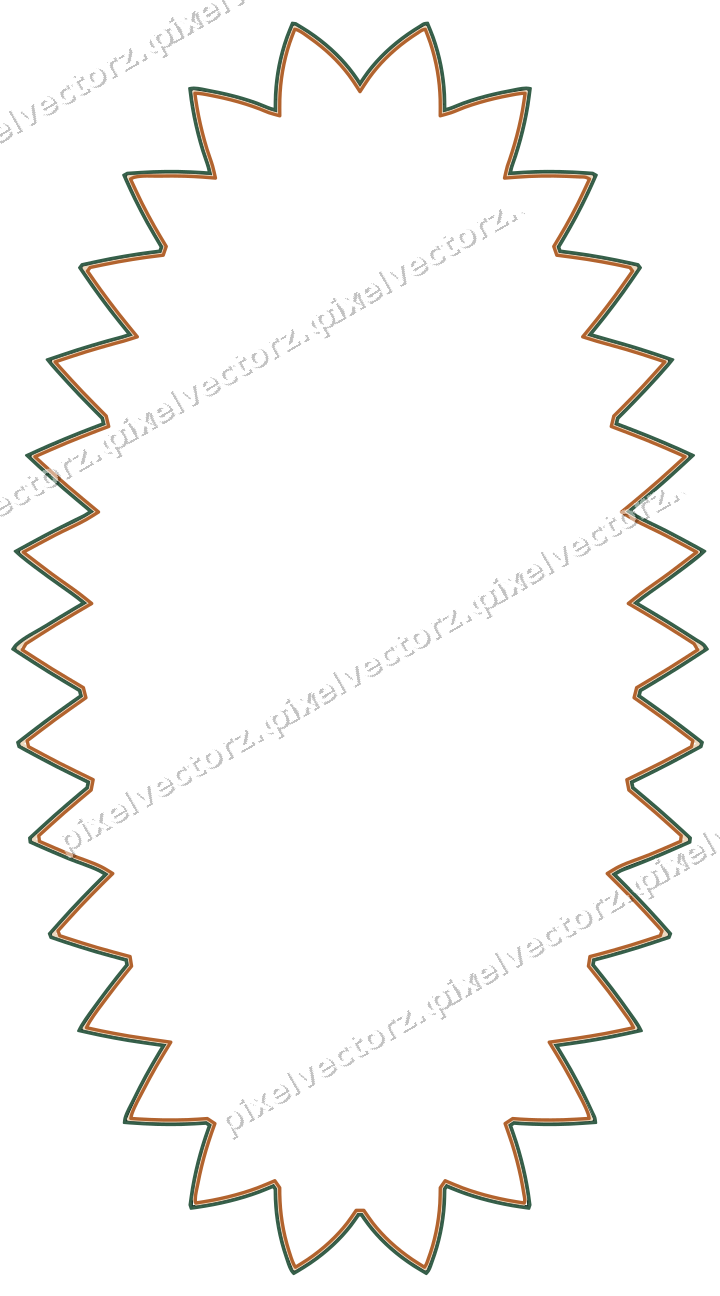 Decorative line art frame in dark green and orange with oval