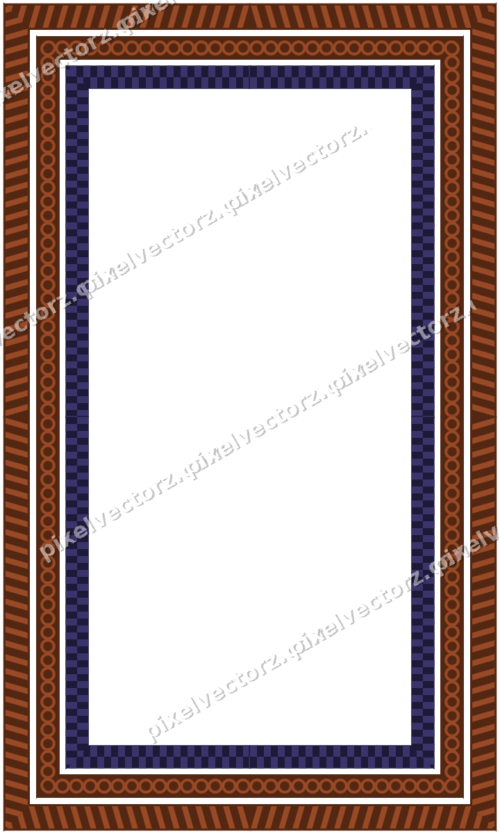 Decorative picture frame border in orange and blue with ring chain