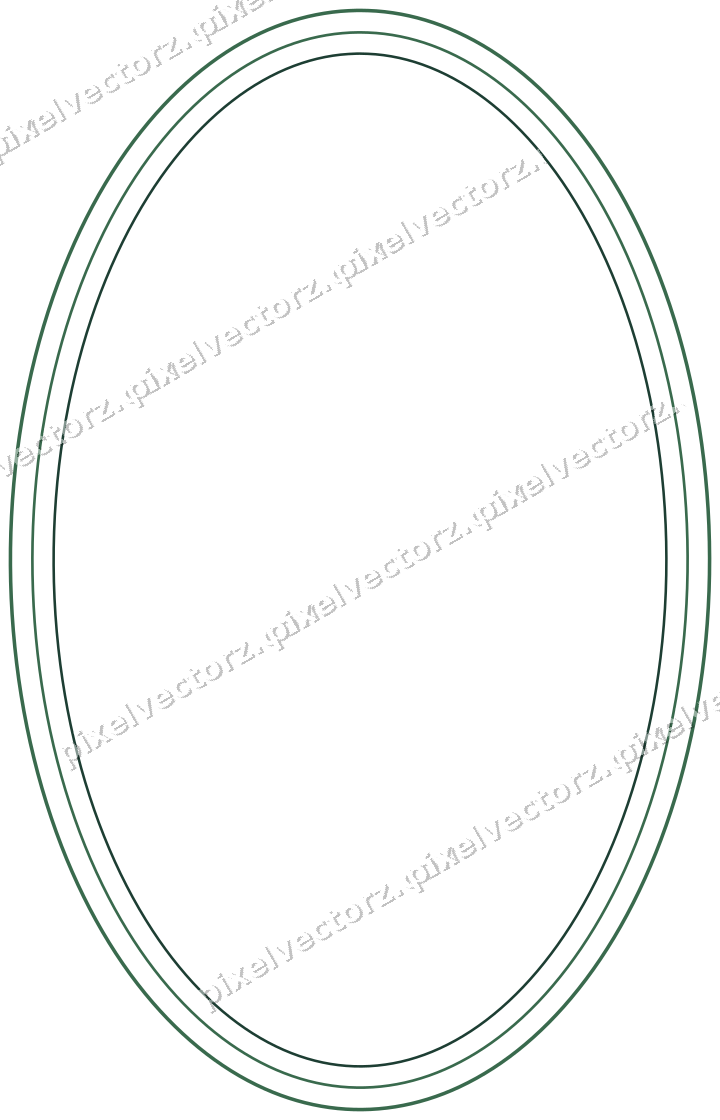 Decorative line art frame in dark green and red with oval