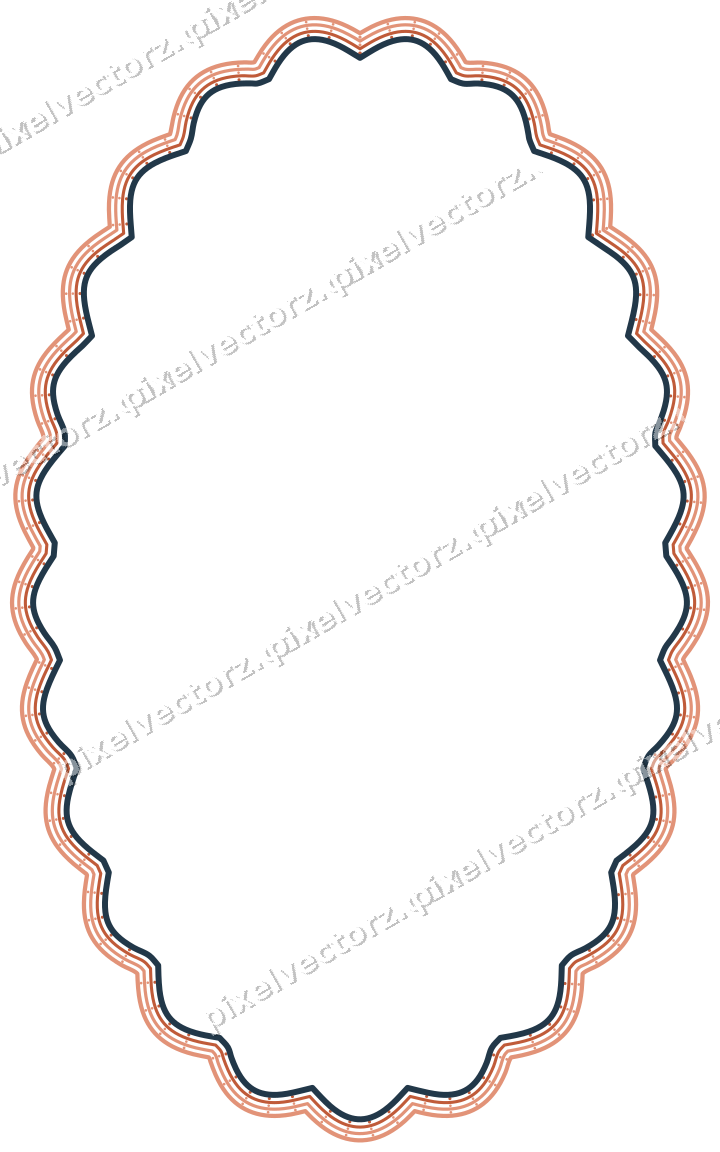 Decorative line art frame in orange and cyan with oval