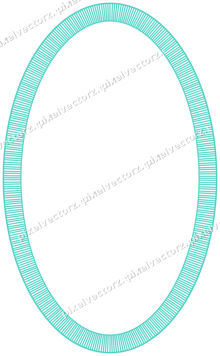 Decorative line art frame in orange and teal with oval and hatching