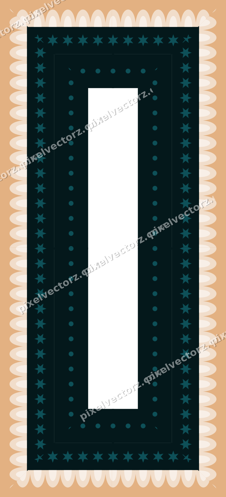 Decorative picture frame border in dark teal and orange with star band