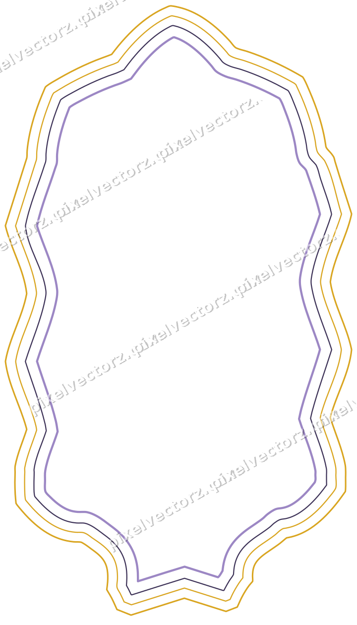 Decorative line art frame in amber and purple with label plaque