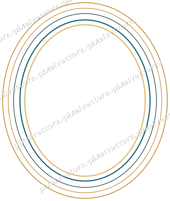 Decorative line art frame in amber and dark teal with oval