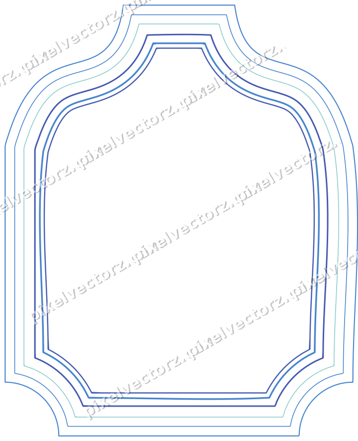 Decorative line art frame in blue and cyan with label plaque