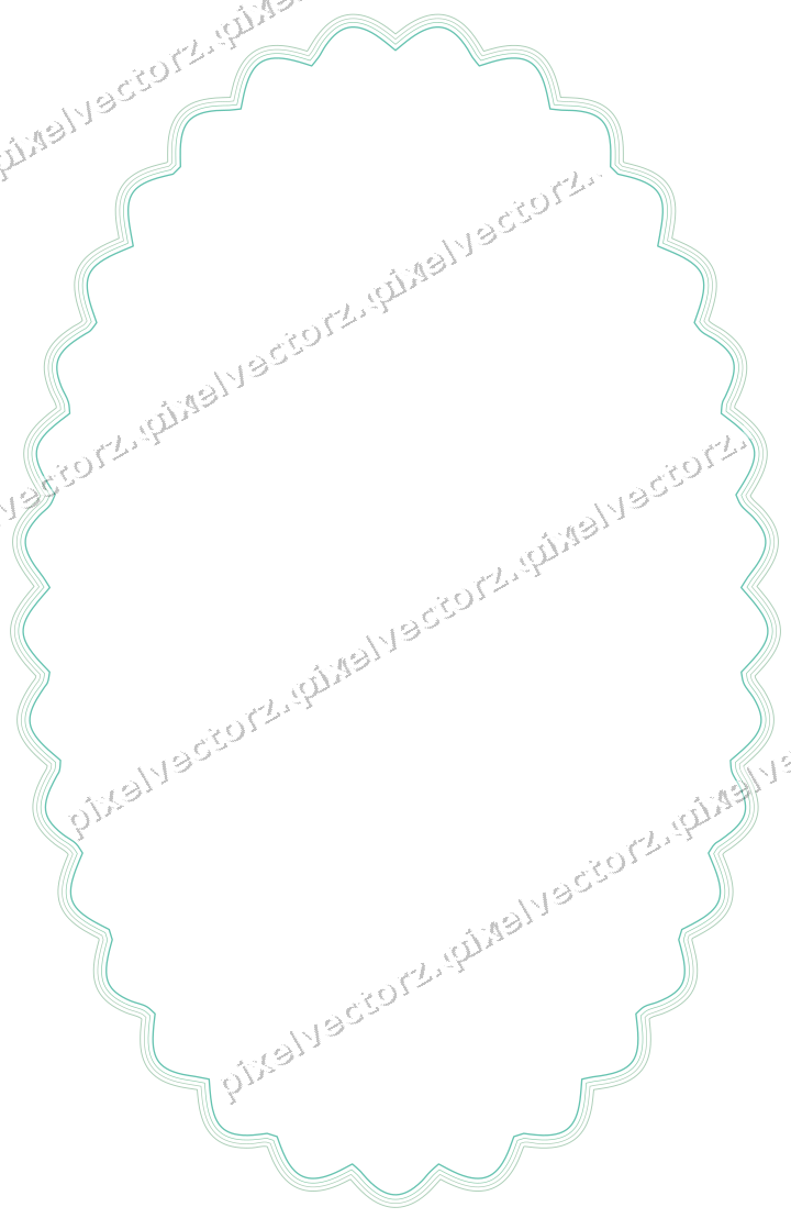 Decorative line art frame in green and teal with oval