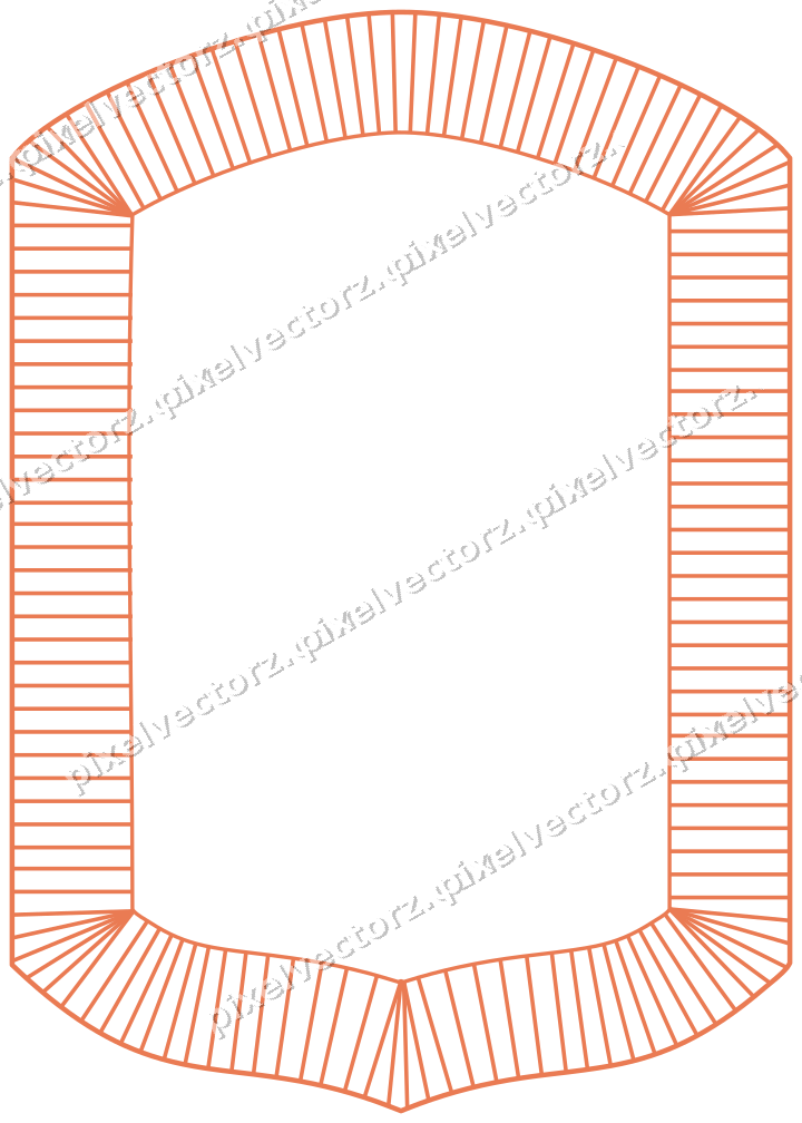 Decorative line art frame in red and orange with label plaque