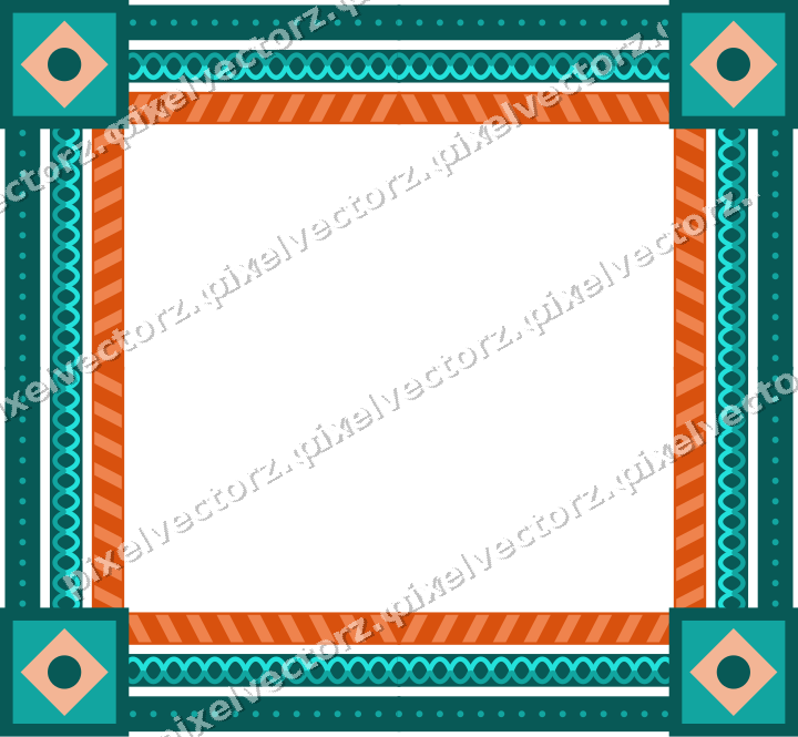 Decorative picture frame border in orange and teal with guilloche
