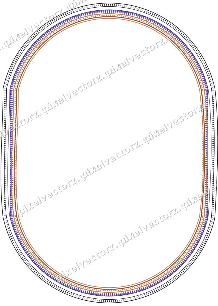 Decorative line art frame in orange and blue with label plaque