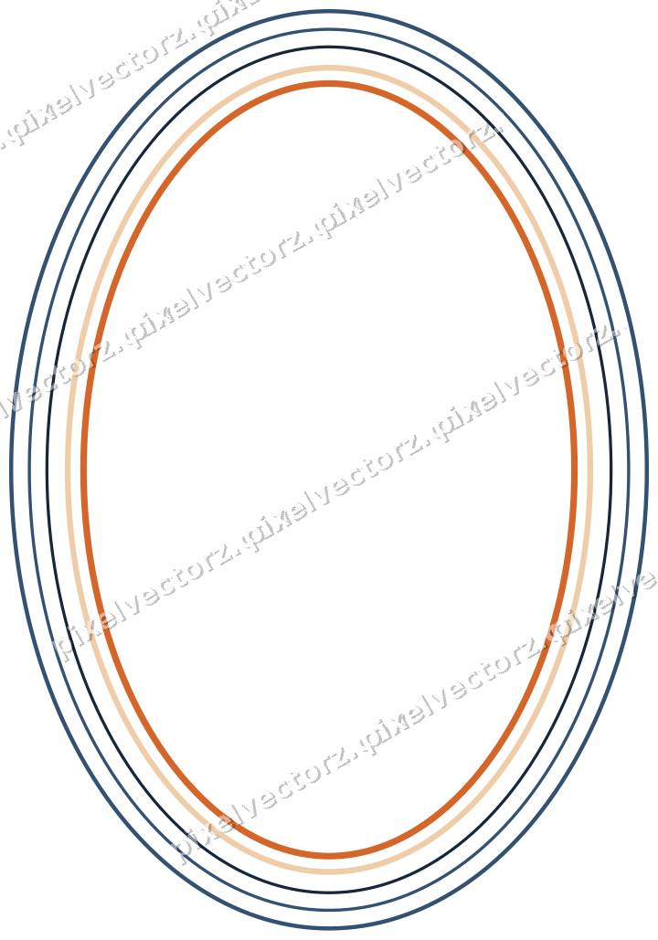 Decorative line art frame in dark blue and orange with oval