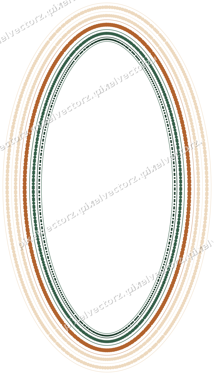 Decorative line art frame in dark green and orange with oval