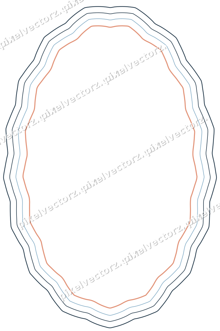 Decorative line art frame in orange and cyan with oval and zigzag edge
