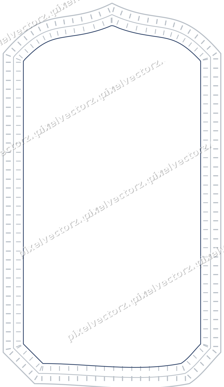 Decorative line art frame in dark blue and white with label plaque