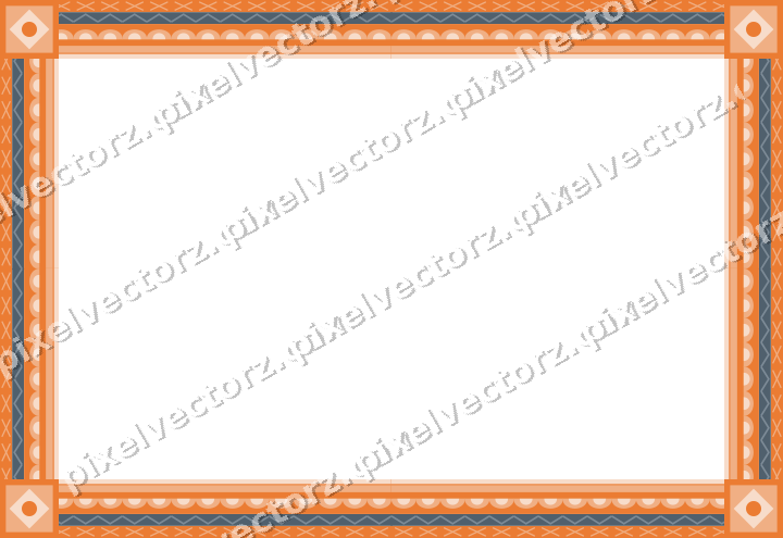 Decorative picture frame border in blue and orange with cross band