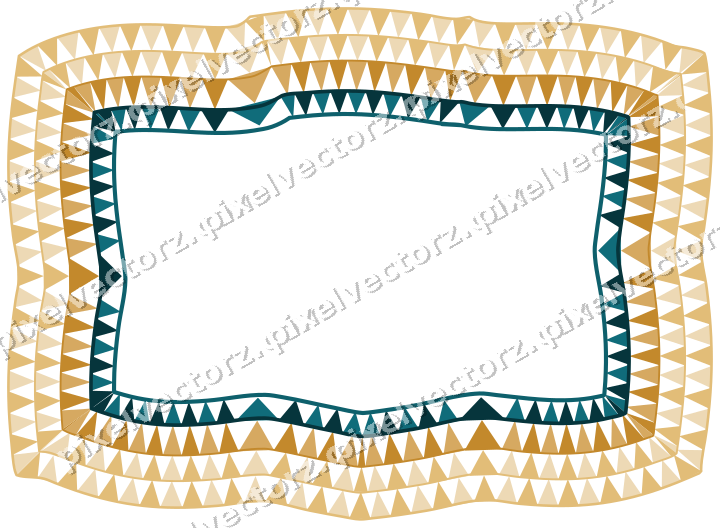 Decorative line art frame in amber and dark teal with label plaque