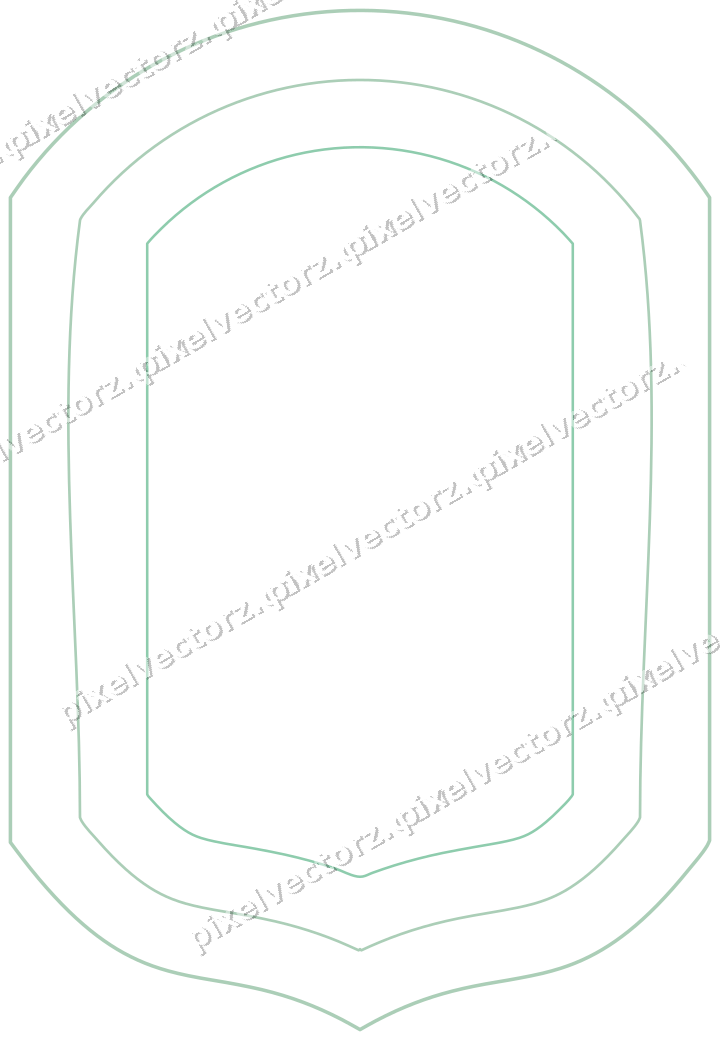 Decorative line art frame in green and teal with label plaque