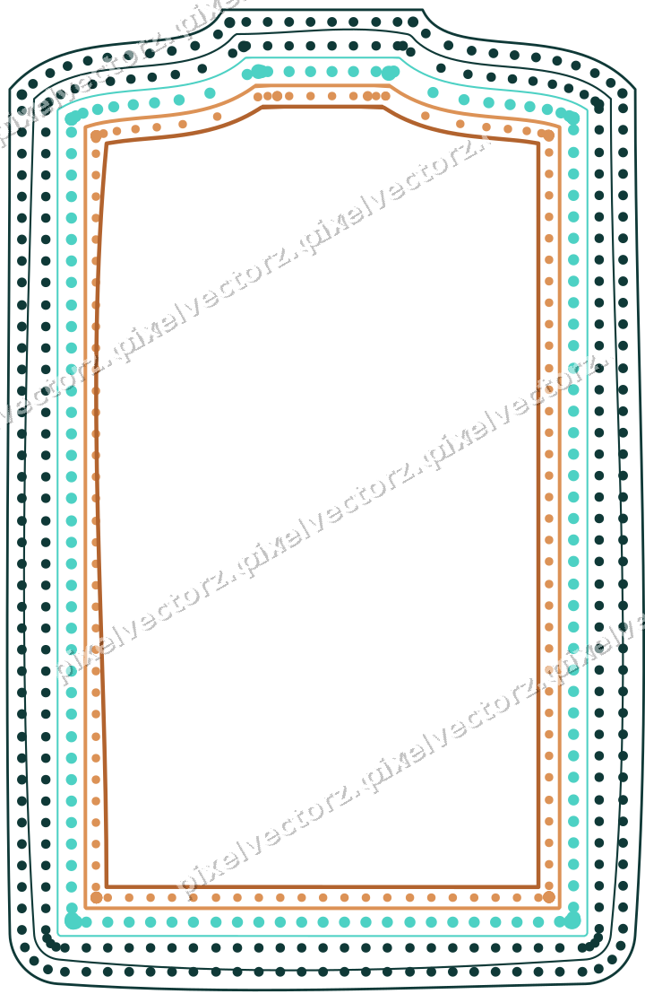 Decorative line art frame in orange and teal with label plaque
