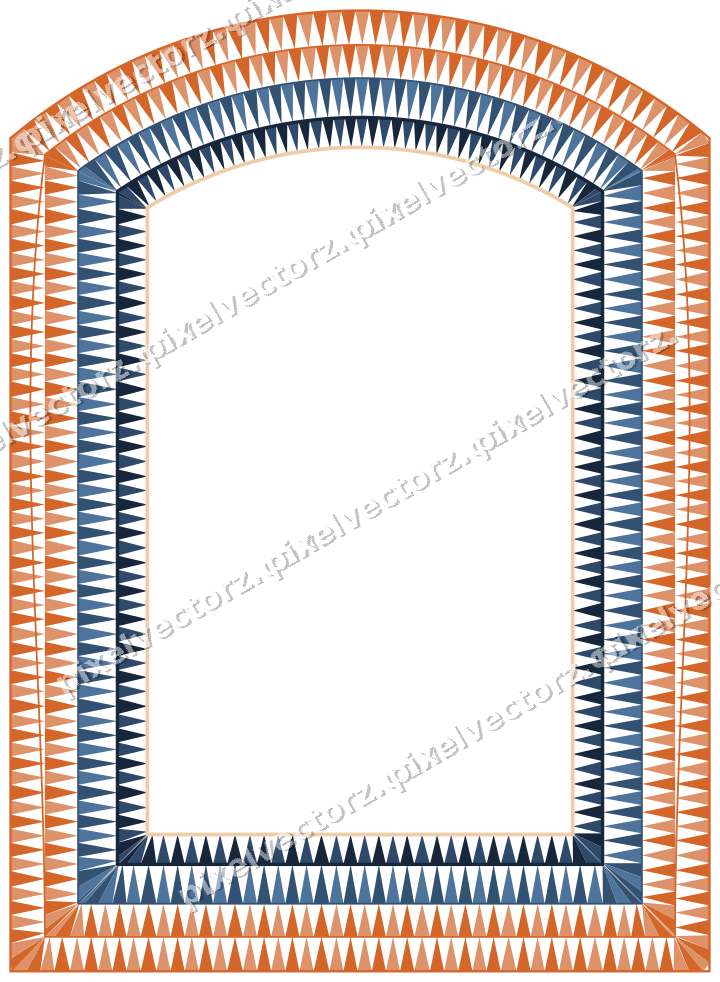 Decorative line art frame in dark blue and orange with label plaque