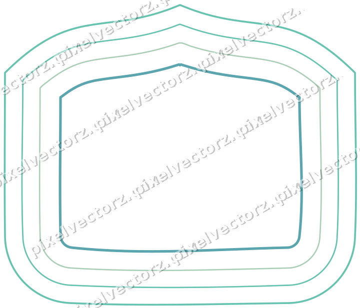 Decorative line art frame in green and teal with label plaque