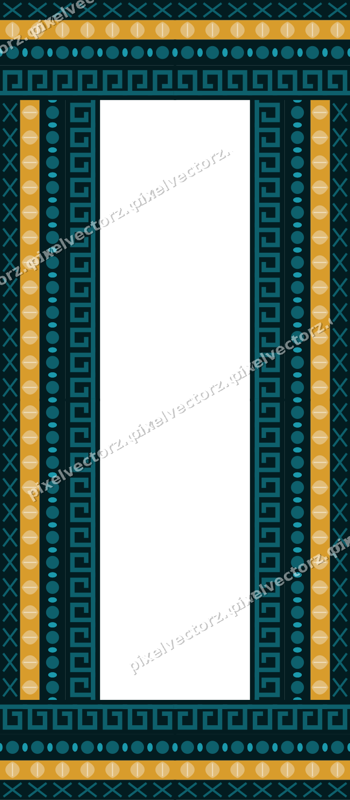 Decorative picture frame border in amber and dark teal with cross band