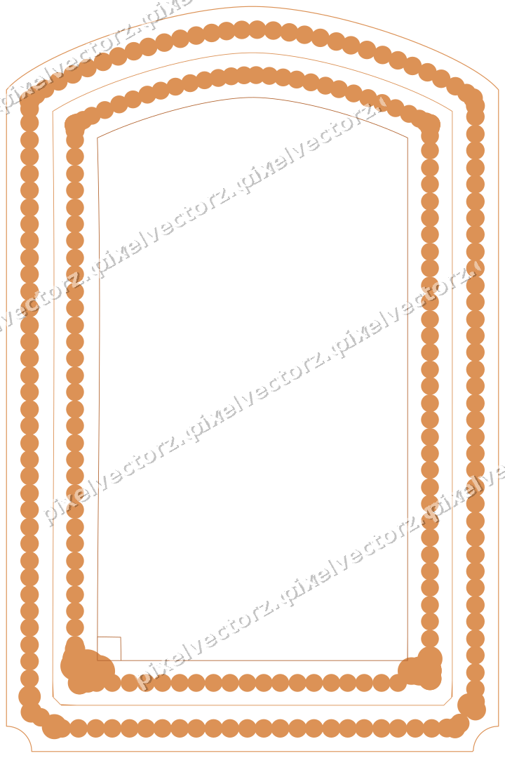 Decorative line art frame in orange and teal with label plaque