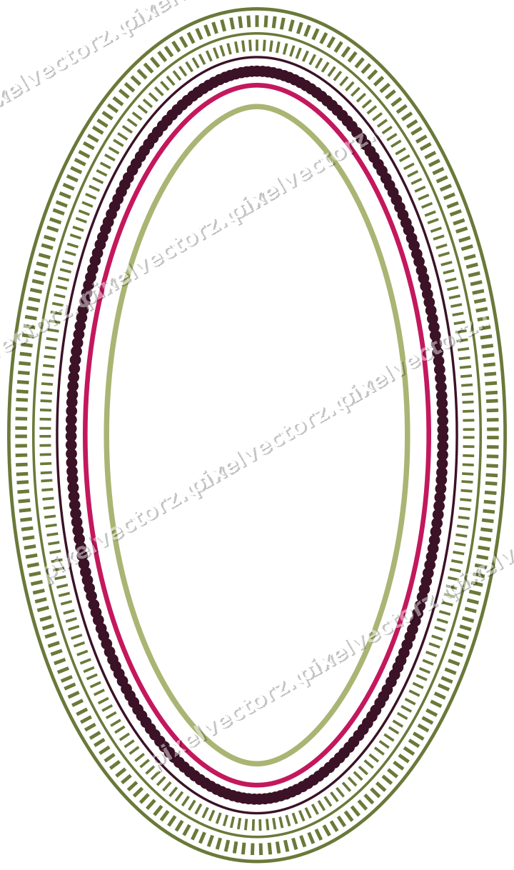 Decorative line art frame in lime and pink with oval and dashed line