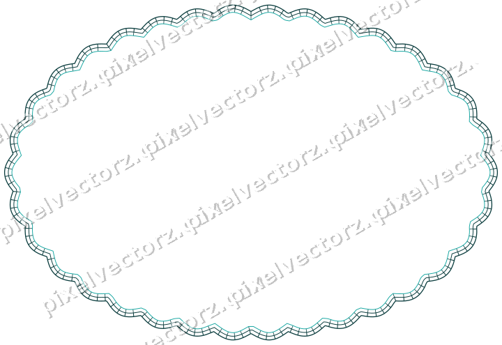 Decorative line art frame in orange and teal with oval