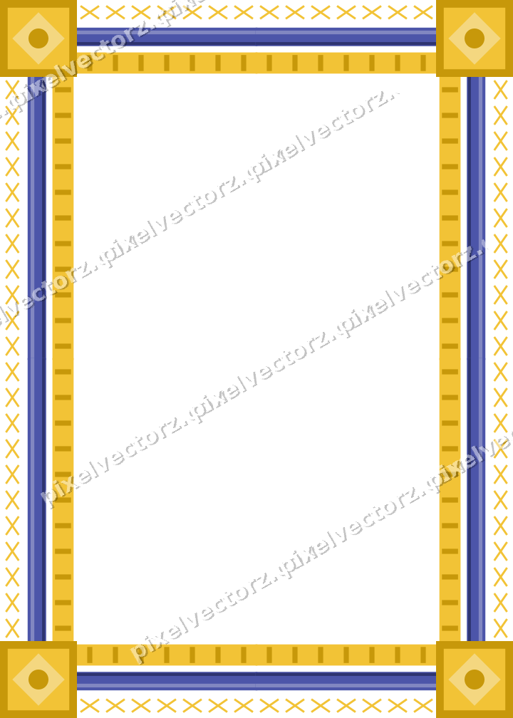 Decorative picture frame border in dark blue and amber with cross band