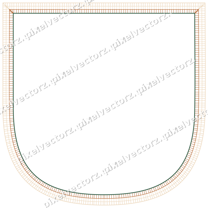 Decorative line art frame in dark green and orange with shield