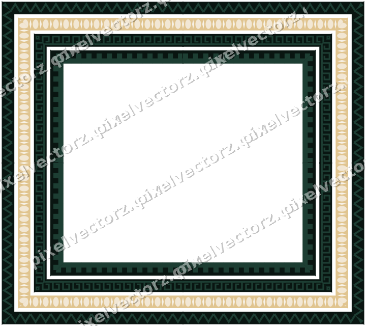 Decorative picture frame border in dark green and red with zigzag
