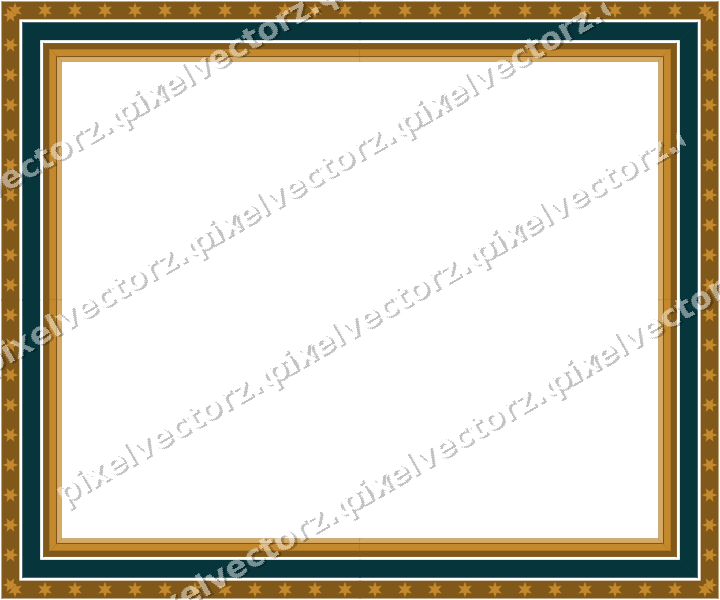 Decorative picture frame border in amber and dark teal with star band