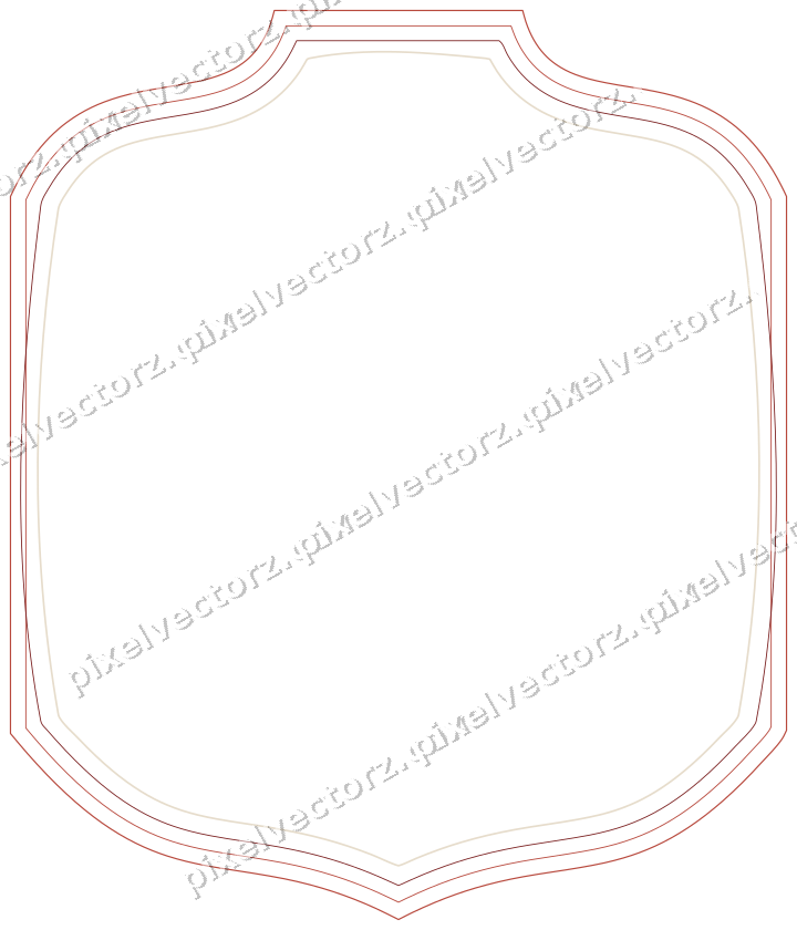 Decorative line art frame in dark red and dark green with label plaque