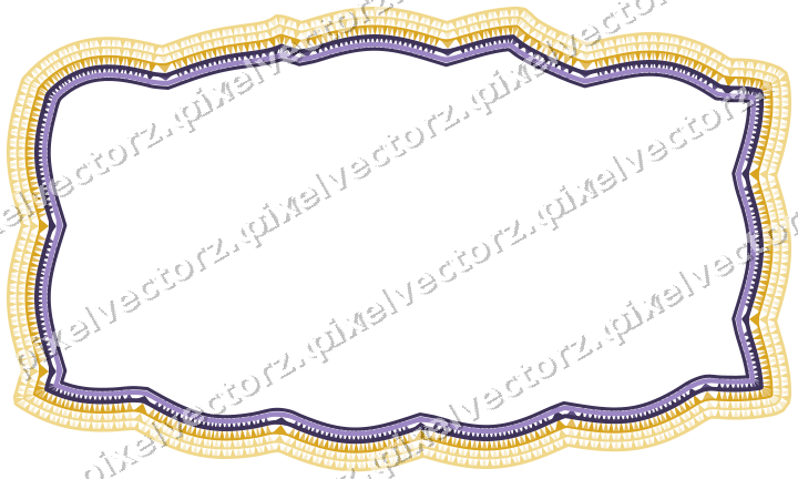 Decorative line art frame in amber and purple with label plaque