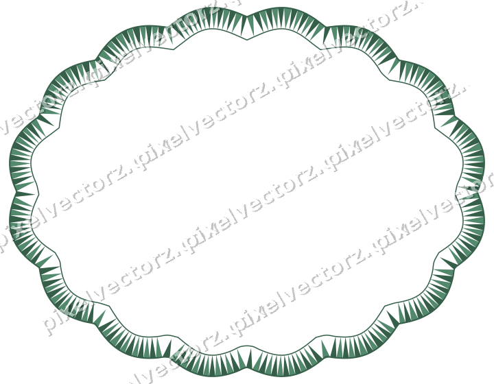 Decorative line art frame in dark green and orange with oval