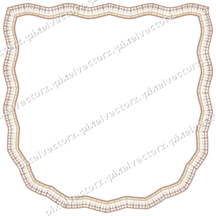 Decorative line art frame in amber and pale orange with shield
