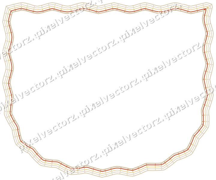 Decorative line art frame in orange and amber with shield