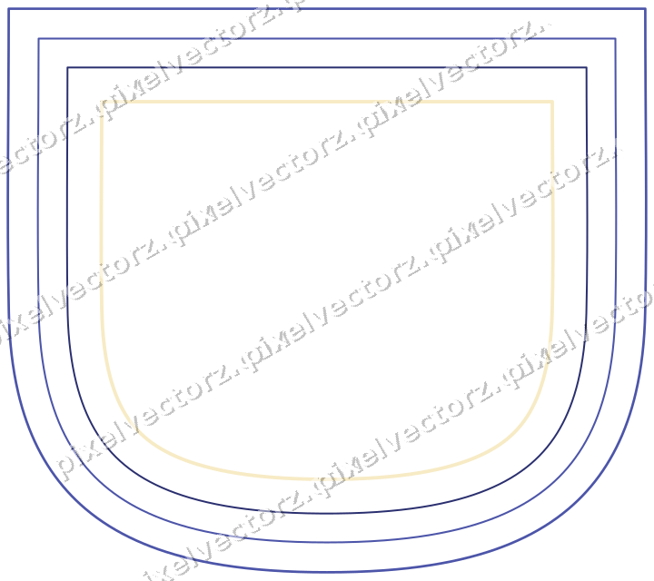 Decorative line art frame in dark blue and amber with shield