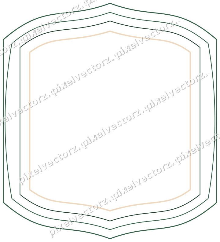 Decorative line art frame in dark green and orange with label plaque