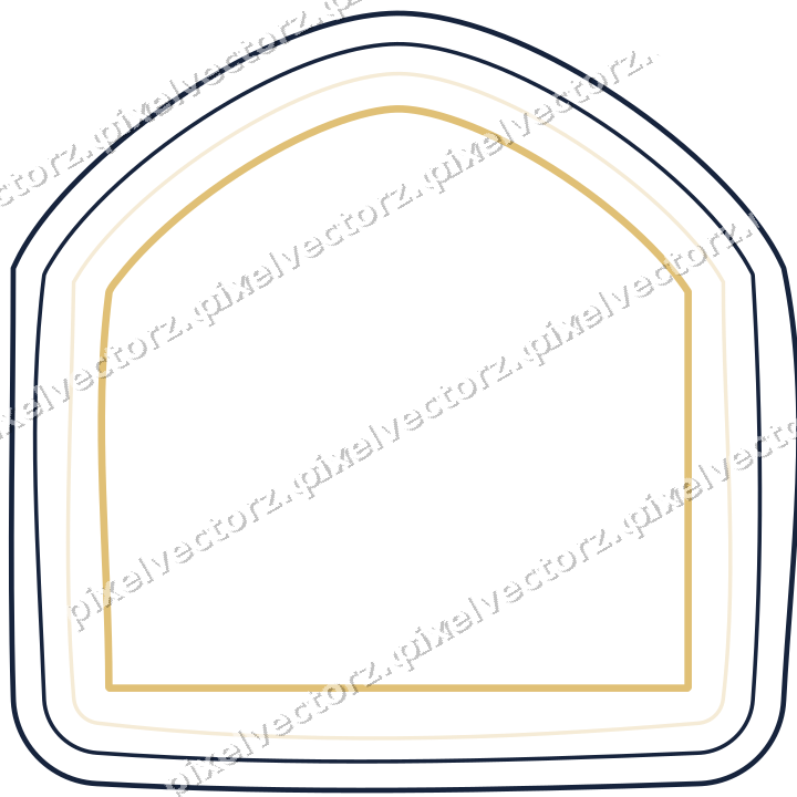Decorative line art frame in dark blue and amber with label plaque