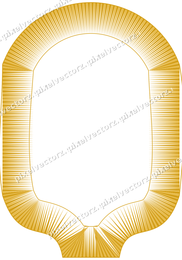Decorative line art frame in amber and blue with label plaque
