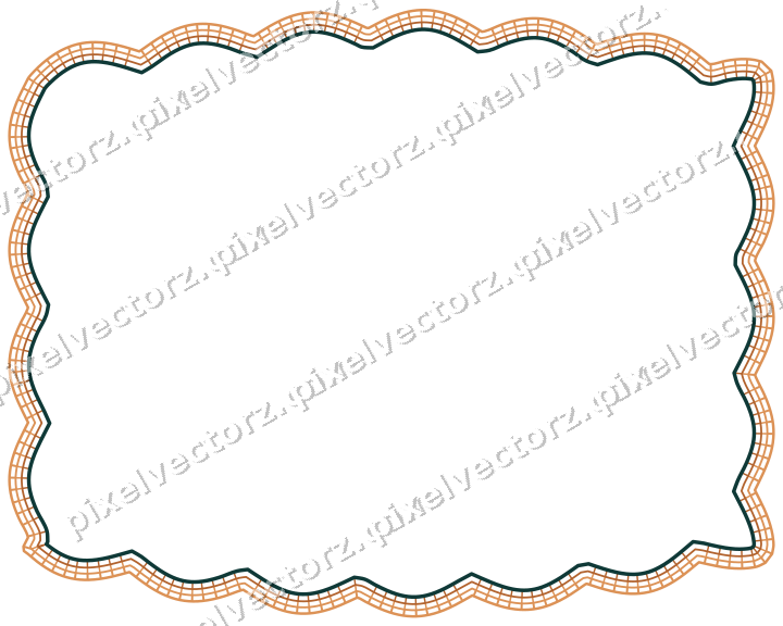 Decorative line art frame in orange and teal with label plaque