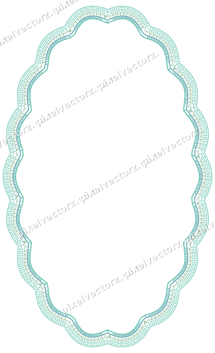 Decorative line art frame in green and teal with oval